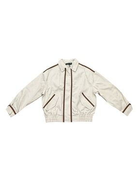 Lioness Cream Jacket Brown Leather Trim Zip Front NWT